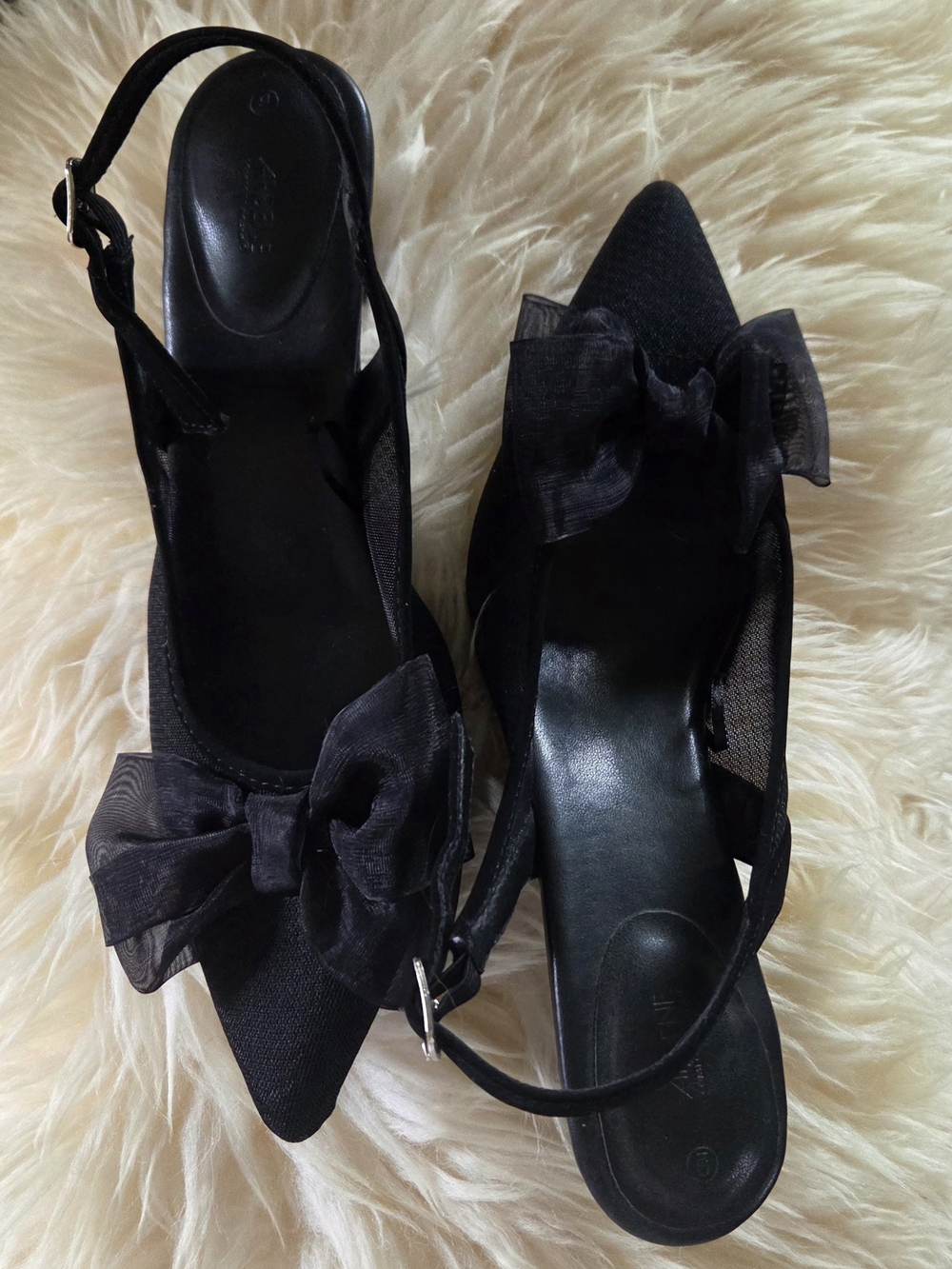 Ardene Black Slingback Pointed-Toe Mules with Bow